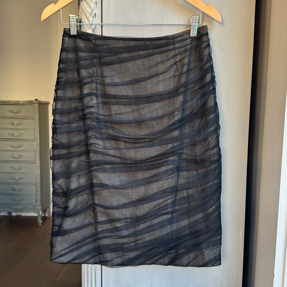 Teri Jon by Rickie Freeman Skirt Sz 8 Women’s Ruched Black Tulle Pencil Knee